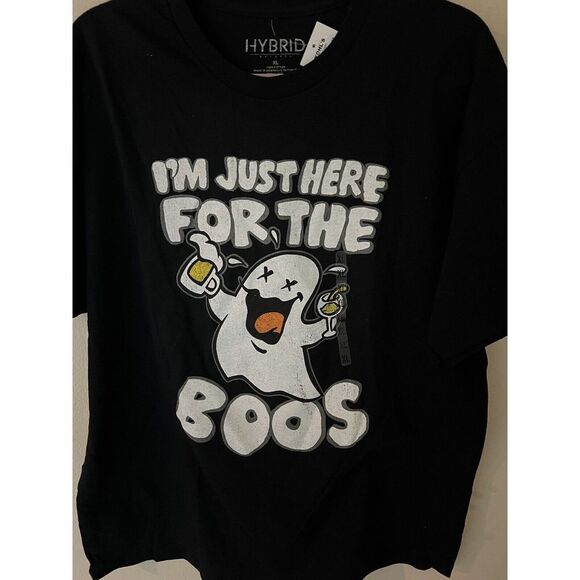 Men's Halloween I'm Here For The Boos Ghost T-Shirt Large Black NWT - Picture 1 of 2